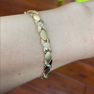 14K Solid Real Yellow Gold XO Diamond Bracelet